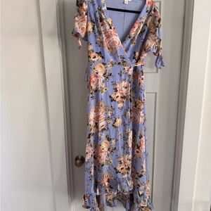 Floral V-Neck Dress in Blue and Pink